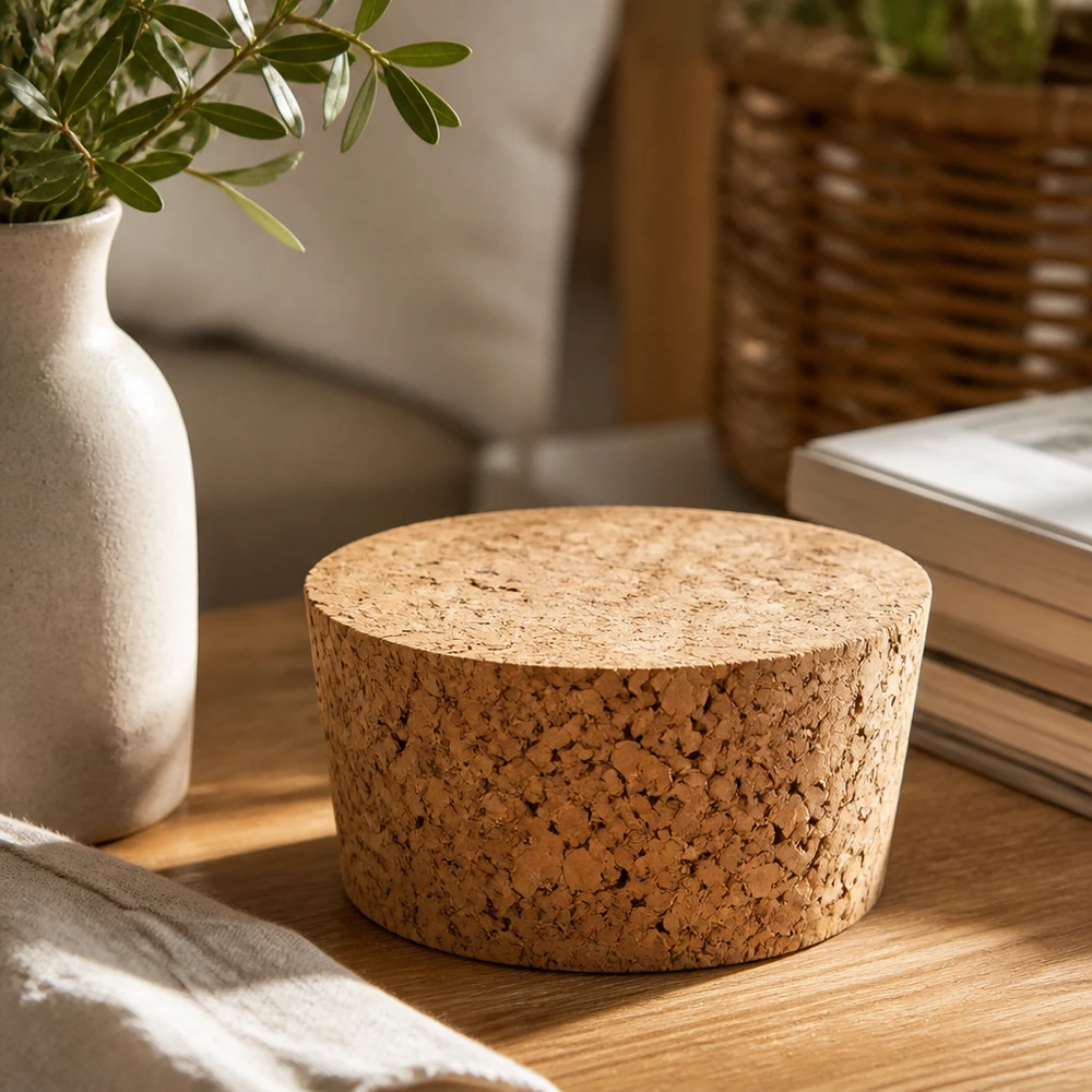 WECK tapón de corcho RR40 tapón de corcho natural sobre mesa de madera con jarrón y libros elegante decoración de la sala de estar de 40 mm de apertura