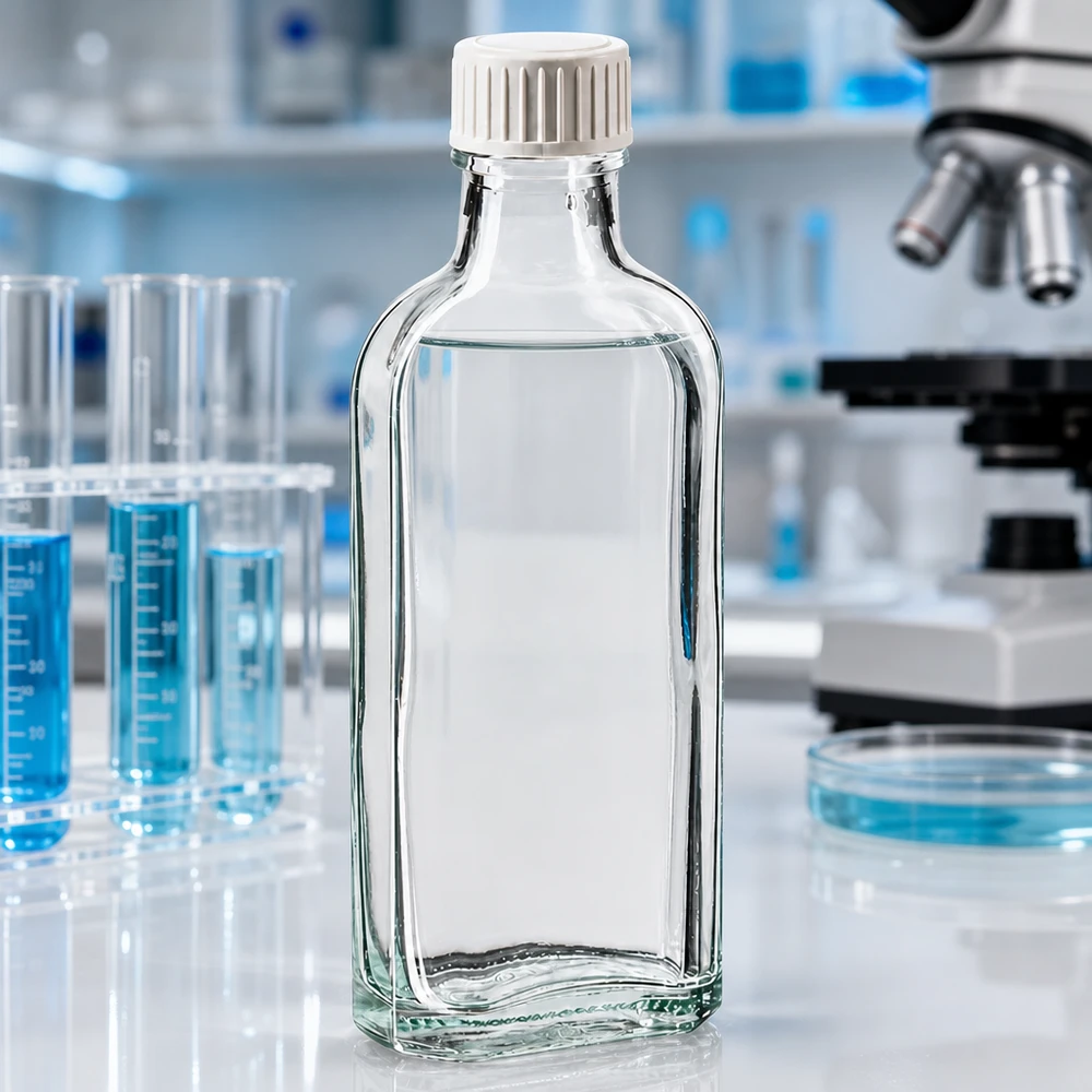 Frasco de laboratorio rectangular de 100 ml, de cristal transparente, con tapón de rosca blanco y un inserto de espuma de PE