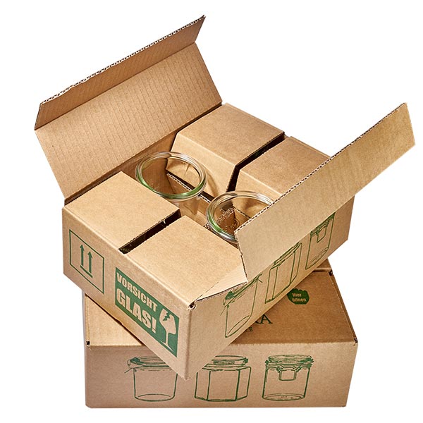 Tarro tulipán de 75ml con tapa de cristal WECK RR40 WECK tarro tulipán 1062ml RR100 Embalaje de envío Caja de cartón con acolchado protector para el transporte seguro de tarros de conserva