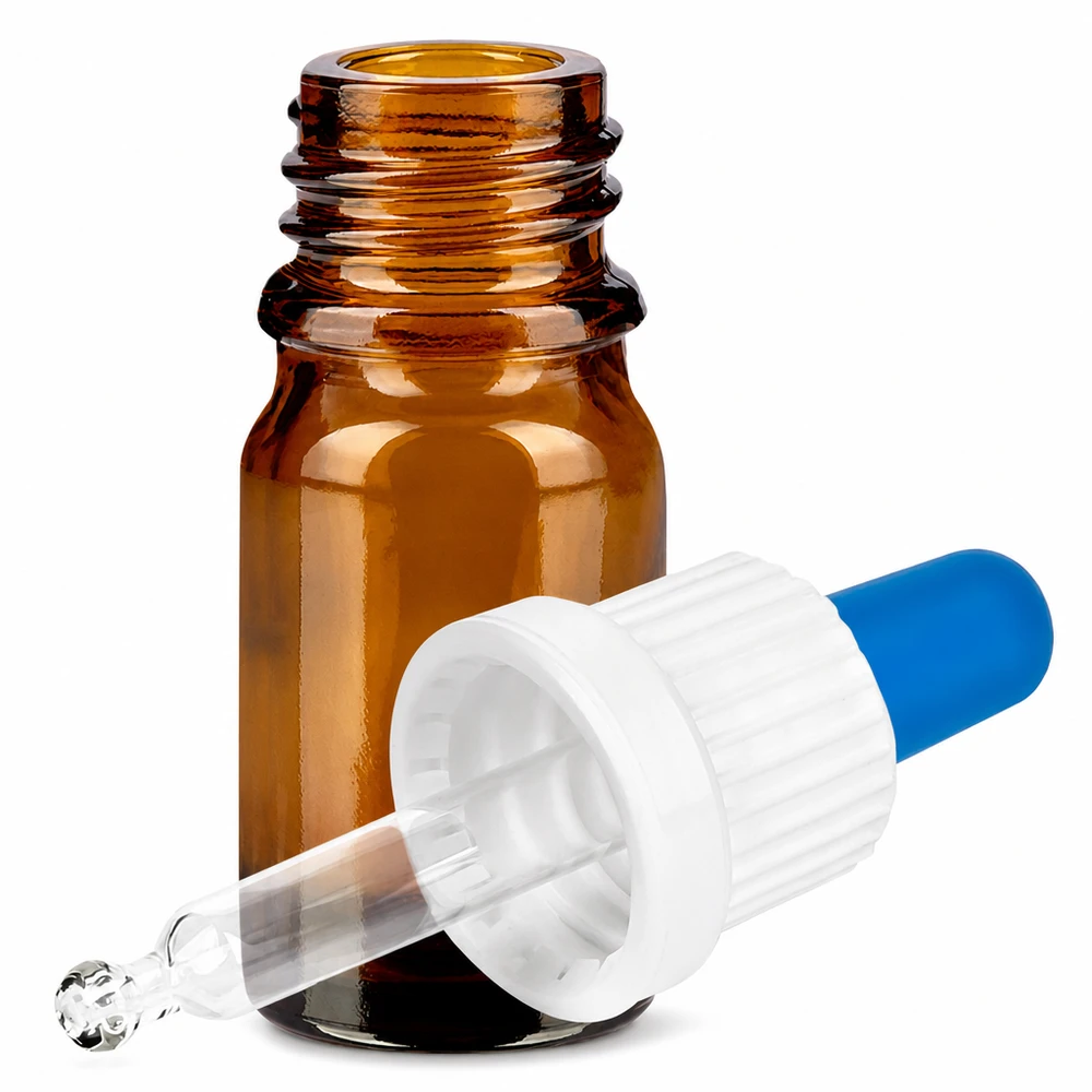 Frasco pipeta de vidrio marrón 5ml con cuentagotas OV BrownLine UT18/5 para cosmética y aromaterapia