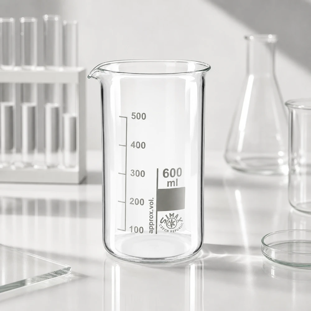 Vaso de 600 ml de vidrio de borosilicato, forma alta Vaso de precipitados vacío de 600 ml, de forma alta, fabricado en vidrio borosilicato transparente, con escala milimétrica, para uso en laboratorio