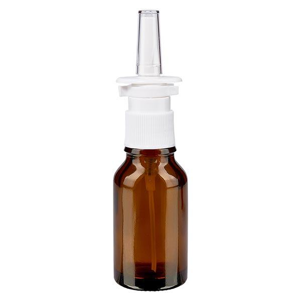 Botella de farmacia marrón 15ml atomizador nasal blanco estándar Botella de farmacia marrón 15ml atomizador nasal blanco estándar