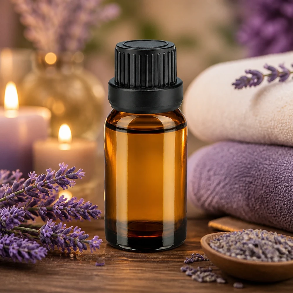 Pequeño frasco de vidrio ámbar de 10 ml con tapón negro perfecto para aromaterapia y aceites esenciales