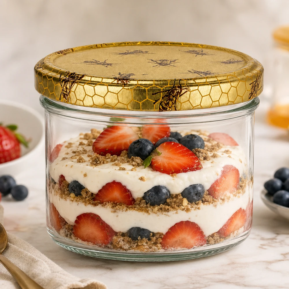Tarro de miel de 300 g como tarro de almacenamiento para postres con bayas y yogur, versátil recipiente de cristal