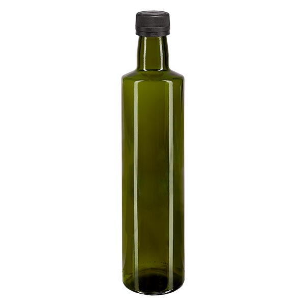 Botella de rosca de 500 ml, redonda, verde oliva con tapón negro Botella de rosca de 500 ml, redonda, verde oliva con tapón negro