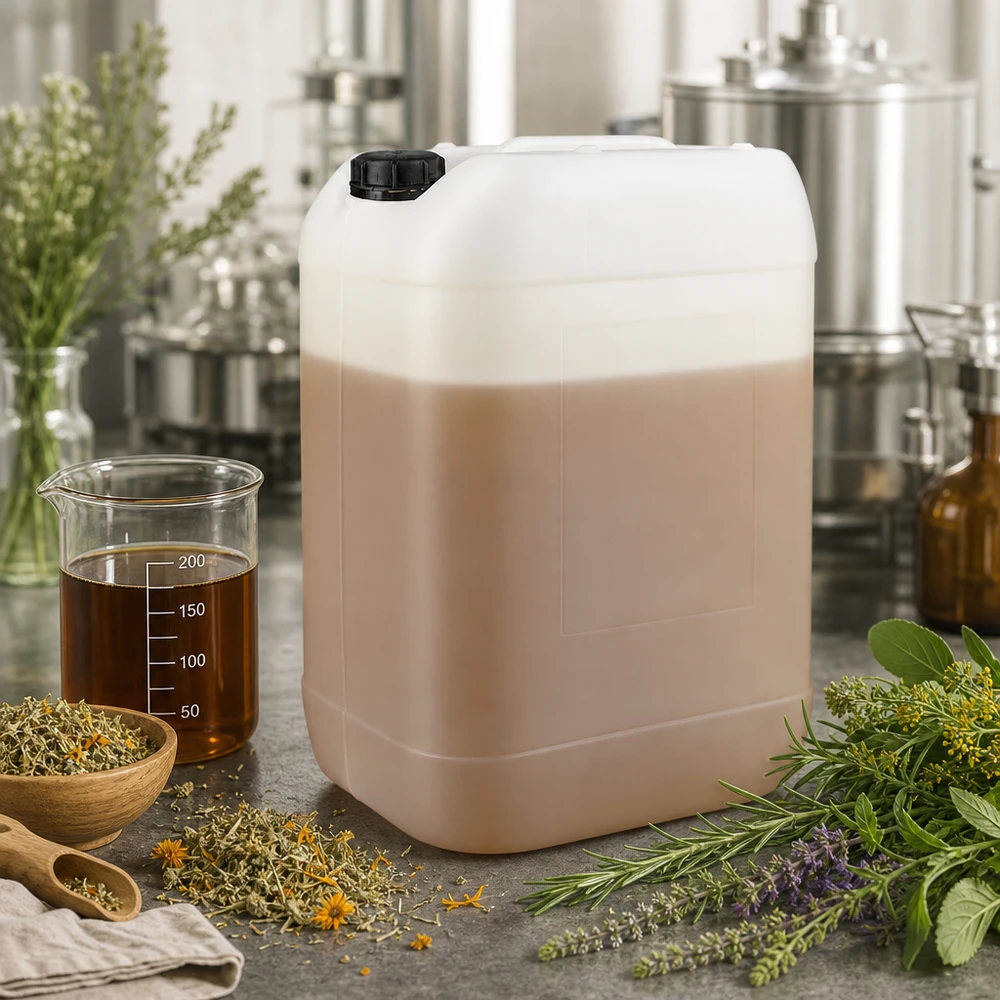 Bidón de 25 litros para extractos de hierbas con tapón original, para líquidos de origen natural