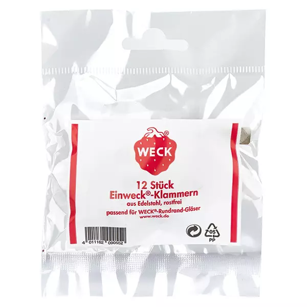 Pinzas originales WECK (paquete(s) de 12) Pinzas para conservas WECK 12 piezas de acero inoxidable para tarros de borde redondo Embalaje original del producto