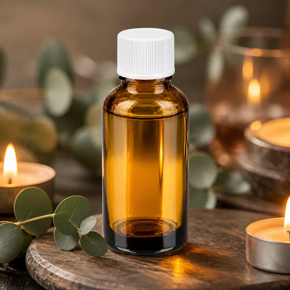 Frasco de vidrio marrón de 30 ml BrownLine con tapón blanco para aceites esenciales y aromaterapia