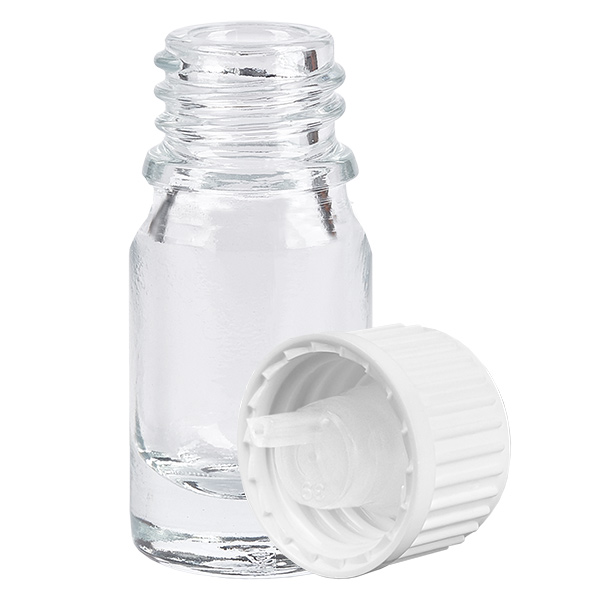 Frasco cuentagotas de 5 ml con tapón estándar blanco de 0,9 mm ClearLine UT18/5 Frasco cuentagotas de 5 ml con tapón estándar blanco de 0,9 mm ClearLine UT18/5