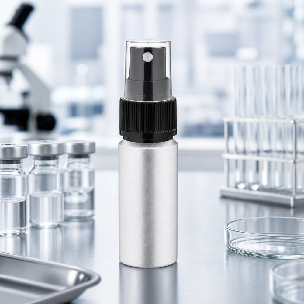 Frasco de aluminio teñido de 20ml con atomizador Frasco de aluminio de 20 ml probado en laboratorio con atomizador para la producción de cosméticos profesionales