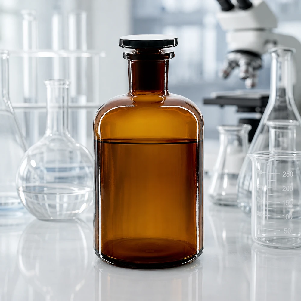 Frasco con protección contra la luz, 500 ml, marrón, de hombros redondeados y cuello estrecho, con tapón de cristal, para uso en laboratorio