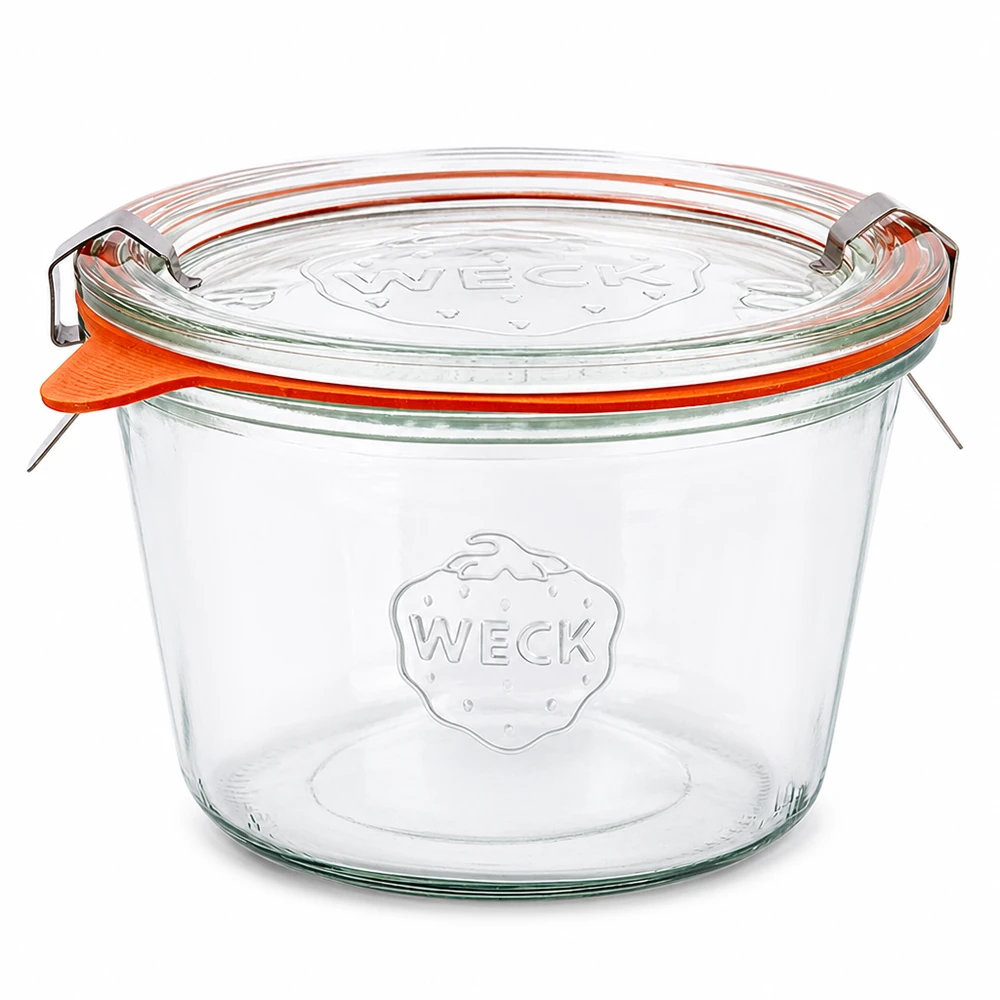 370ml vasos completo WECK RR100 Juego completo WECK 370ml RR100 mason jar con tapa de cristal y anillo de goma naranja para conservar y enlatar