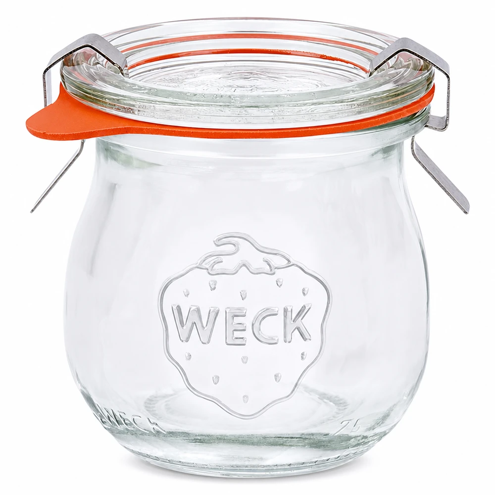 Tarro tulipán 75ml completo WECK RR40 Tarro tulipán WECK 75ml RR40 con tapa de cristal y anillo de goma naranja Tarro para conservas y almacenamiento
