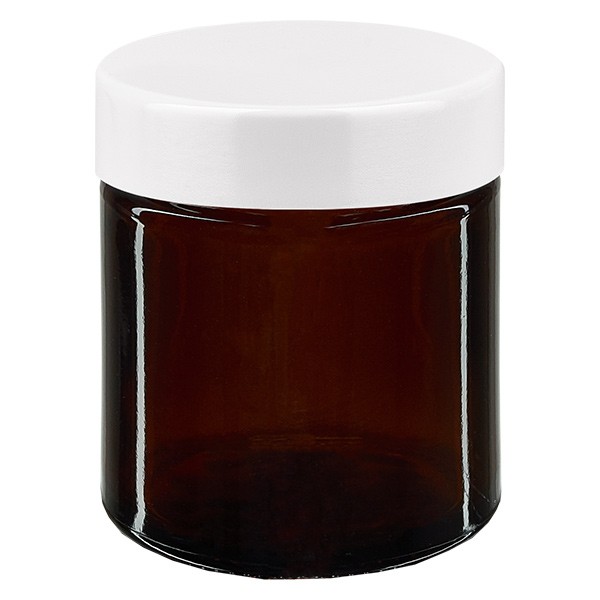 Tarro de cristal de 30ml. marrón, con tapa de baquelita blanca ApoGlas Tarro de cristal de 30ml. marrón, con tapa de baquelita blanca ApoGlas