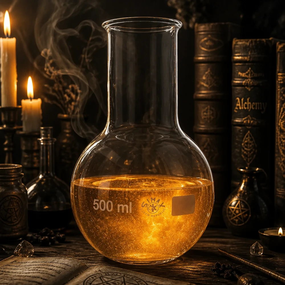 Termo 500 ml cuello ancho Frasco de fondo redondo de 500 ml con cuello ancho en brillante color ámbar para una atmósfera de alquimia