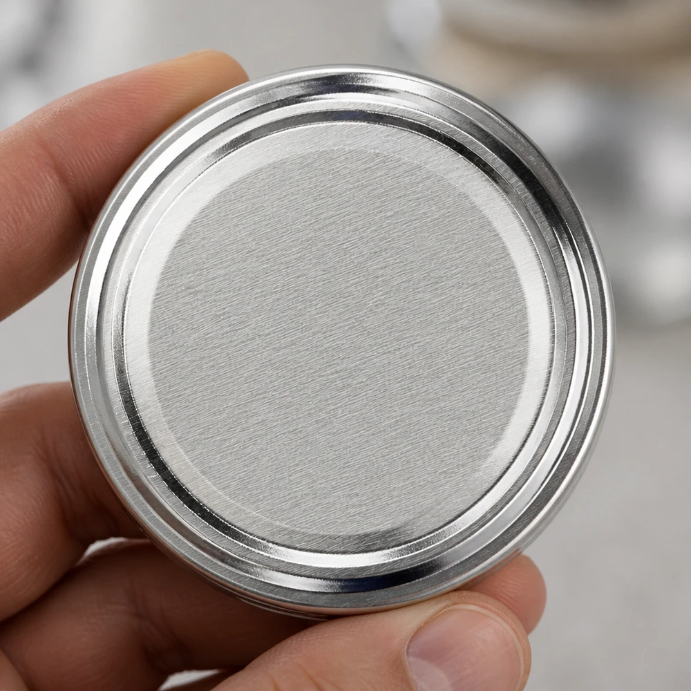 Tapa BasicSeal de 58 mm, color plata (TO58) UNiTWIST Primer plano de la tapa metálica TO58 BasicSeal de 58 mm, color plateado, forma redonda, borde rebordeado, UniTwist