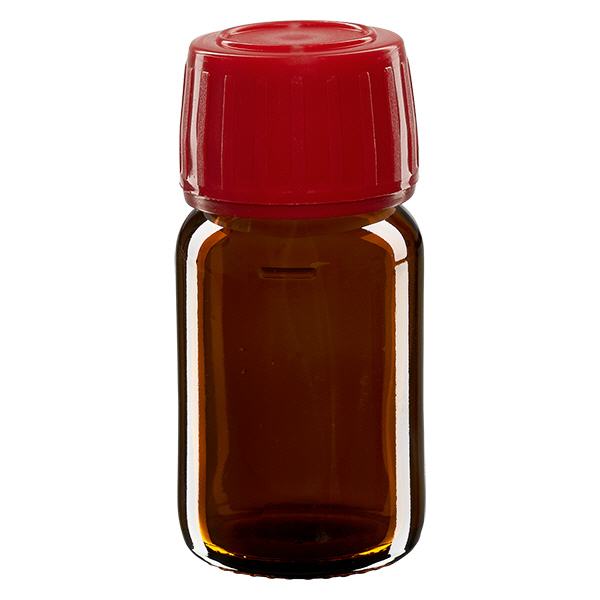 Frasco medicamento 30ml marrón, tapón rojo con precinto de seguridad ApoGlas Frasco medicamento 30ml marrón, tapón rojo con precinto de seguridad ApoGlas