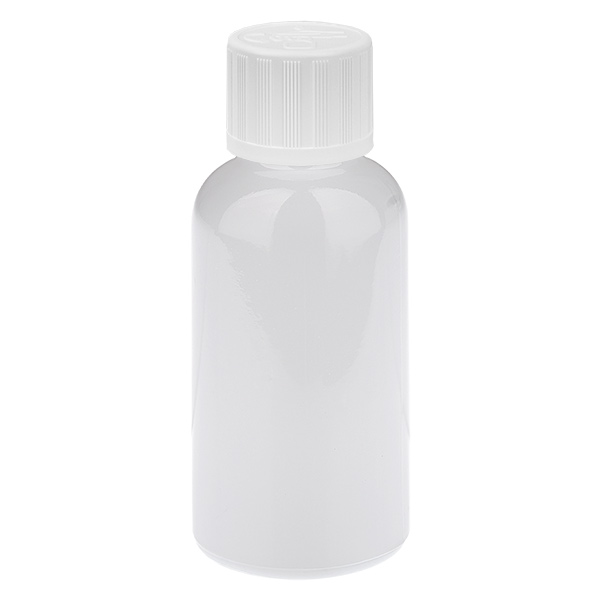 Frasco cuentagotas de 30 ml, 1,2 mm, blanco, tapón estándar con seguridad para niños WhiteLine UT18/30 Frasco cuentagotas de 30 ml, 1,2 mm, blanco, tapón estándar con seguridad para niños WhiteLine UT18/30