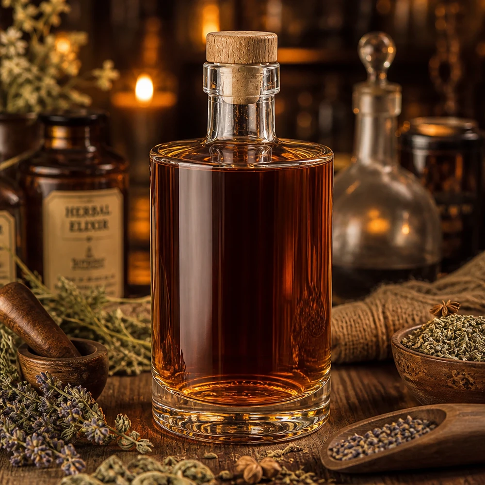 Botella de vidrio de 350 ml «Galileo» con tapón de corcho con asa de madera UNiTWIST®