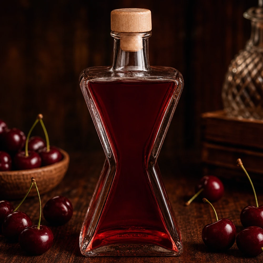 Botella de vidrio de 200 ml «Star» con tapón de corcho con asa de madera UNiTWIST®