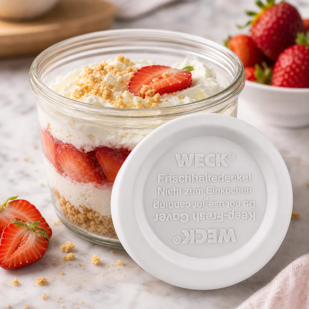 WECK RR40 tapa de conservación con postre de fresa en tarro - perfecto para postres dulces y postres en capas