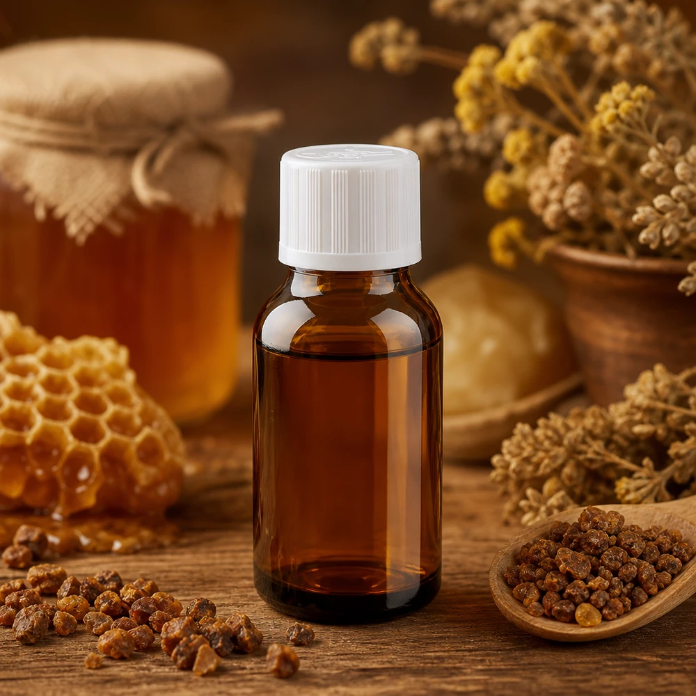 Botella de farmacia marrón 15ml tapón de rosca blanco Estándar resistente a los niños Extracto de propóleo en un frasco de farmacia marrón de 15 ml con tapón de rosca blanco a prueba de niños