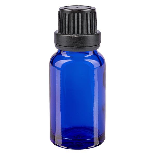 Botella de farmacia azul 10ml tapón rosca negro cierre inviolable