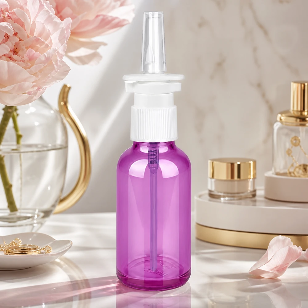 Frasco pulverizador de 30 ml de alta calidad con rosca UT18 en elegante color morado para soluciones profesionales de pulverización nasal
