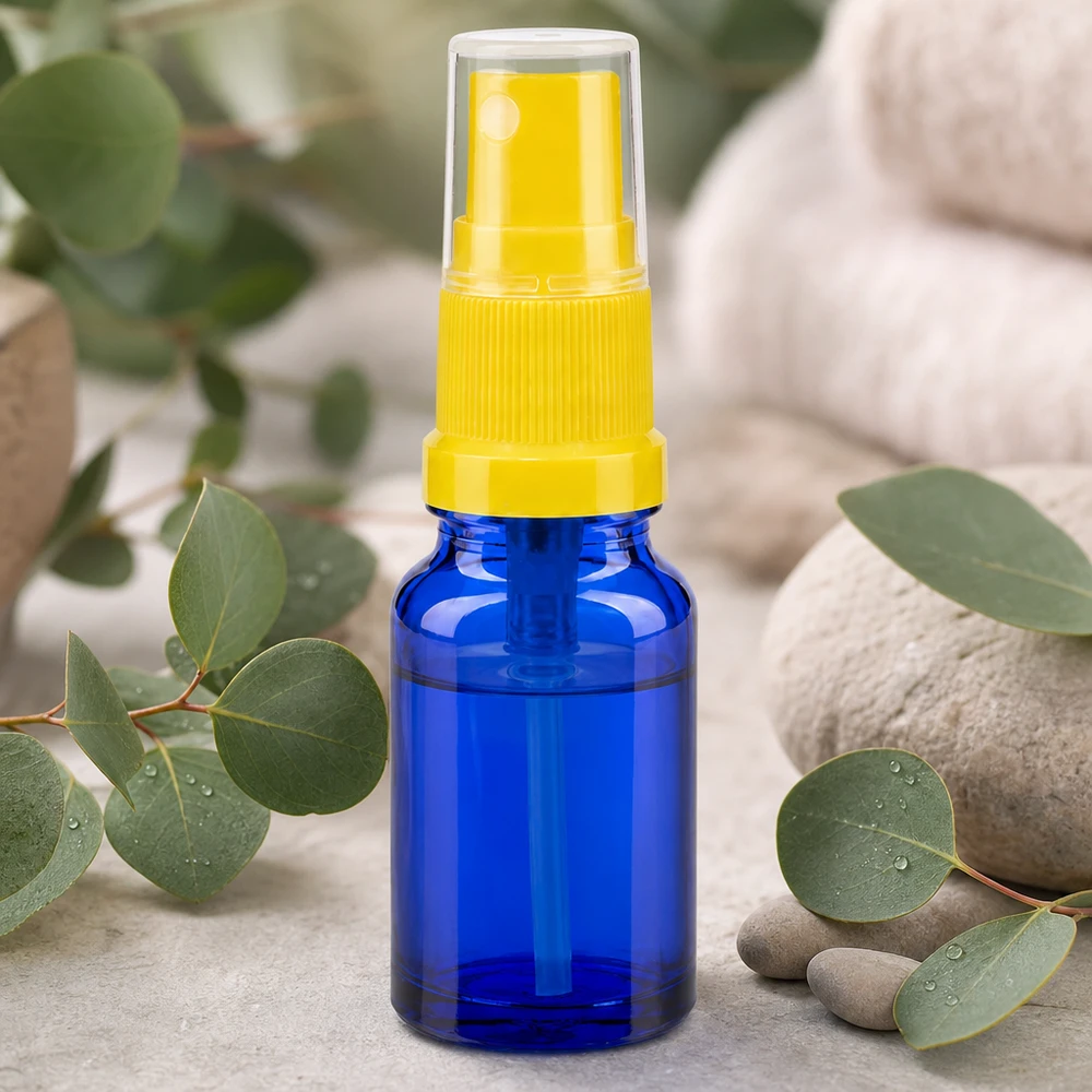 Frasco pulverizador de 10 ml con tapón estándar amarillo/transparente BlueLine UT18/10 Práctico pulverizador de vidrio de 10 ml con atomizador amarillo para una dosificación precisa BlueLine UT18 10