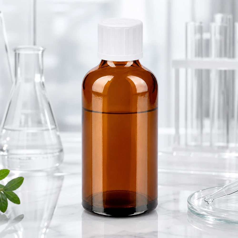 Frasco de laboratorio de 50 ml de vidrio ámbar con protección UV para aplicaciones profesionales