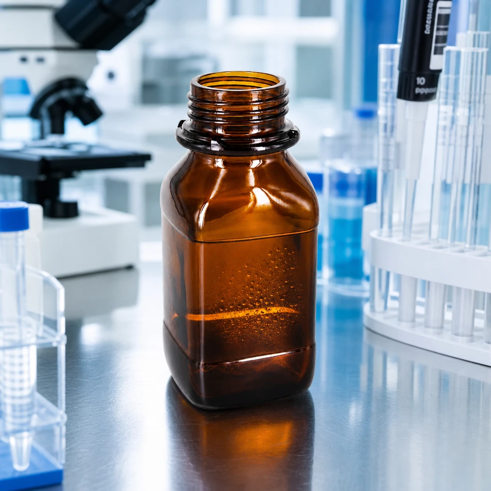 Frasco de laboratorio marrón de 250 ml con abertura ancha para rellenar fácilmente los productos químicos