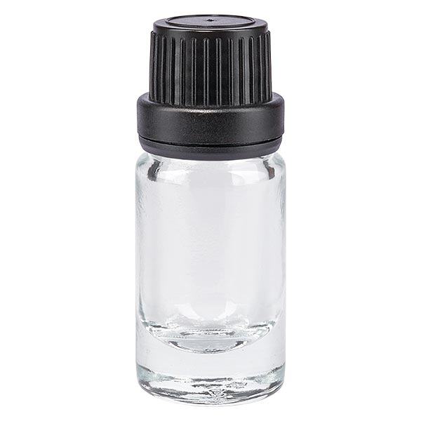 Botella de farmacia transparente 5ml tapón cuentagotas anillo vertedor 2mm tapón inviolable negro Botella de farmacia transparente 5ml tapón cuentagotas anillo vertedor 2mm tapón inviolable negro