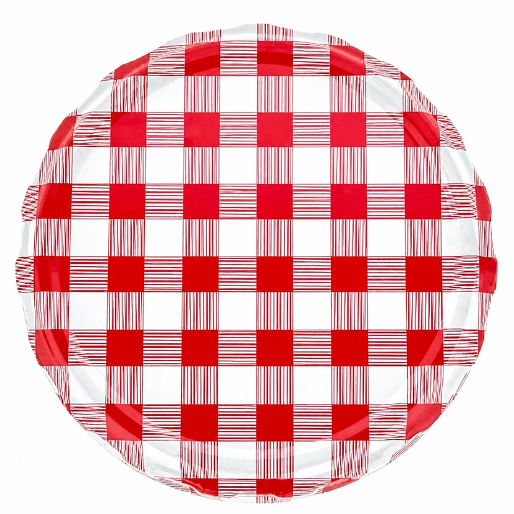 Tapa para conservas de 82 mm TO82 con diseño de cuadros rojos de UNiTWIST BasicSeal