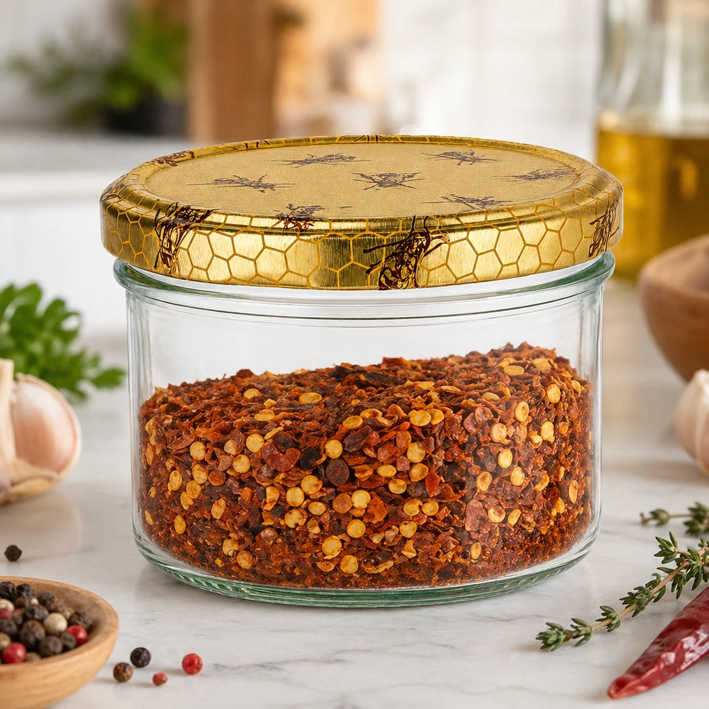 Tarro de miel de 300 g con tapa de nido de abeja puede utilizarse como tarro de especias para los copos de guindilla en la cocina