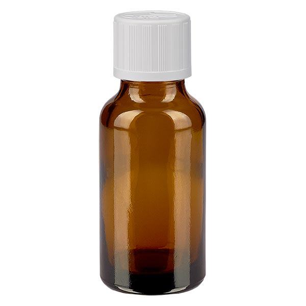 Botella de farmacia marrón 20ml tapón de rosca blanco a prueba de niños estándar Botella de farmacia marrón 20ml tapón de rosca blanco a prueba de niños estándar