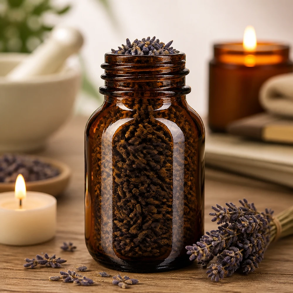 Frasco de vidrio ámbar de cuello ancho de 50 ml con protección UV para sustancias y hierbas sensibles a la luz