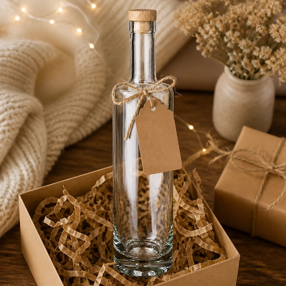 500ml botella de vidrio Lina caja de regalo con caja de papel kraft colgante cálido blanco luces de hadas decoración