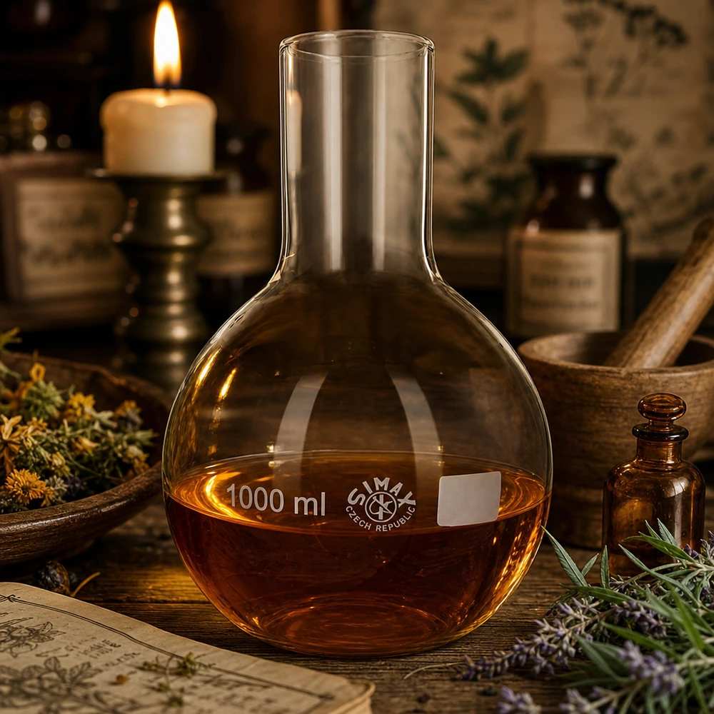 Matraz grande de 1000 ml con cuello ancho ideal para destilación y síntesis química