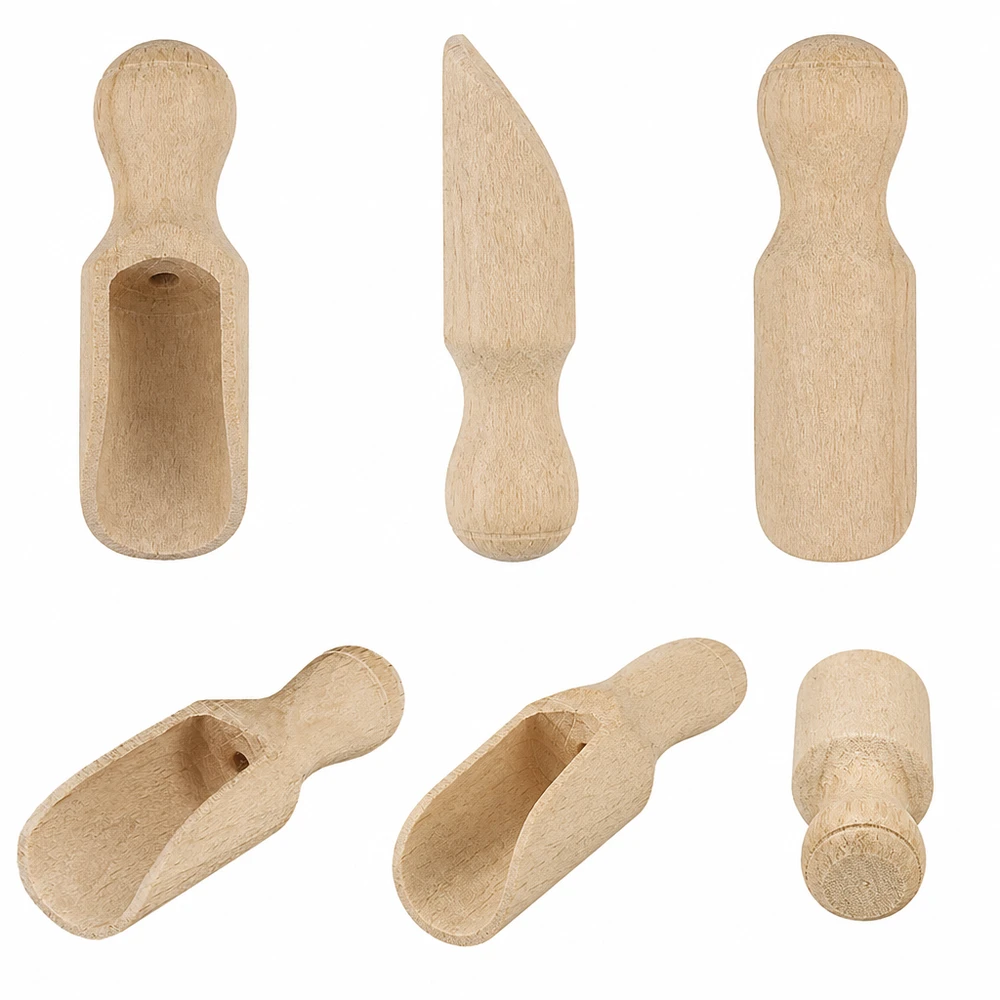 Pala de madera XS set desde diferentes ángulos muestra la forma semicircular y la artesanía de madera natural