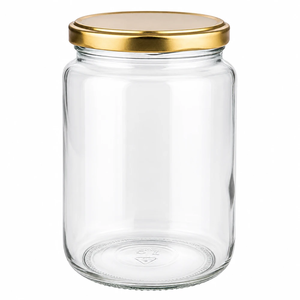 Tarro redondo de 795 ml con tapa dorada BasicSeal UNiTWIST - tarro vacío de cristal transparente para conservas