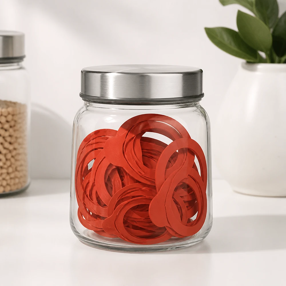 Anillas para conservas RR60 de caucho natural naranja en tarro de cristal con tapa metálica modernas anillas de sellado blancas para almacenamiento de cocina