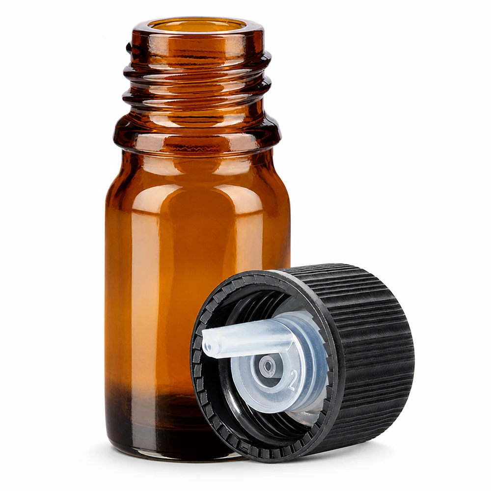 Frasco de vidrio marrón de 5 ml con abertura de goteo de 1 mm para aceites esenciales y tinturas