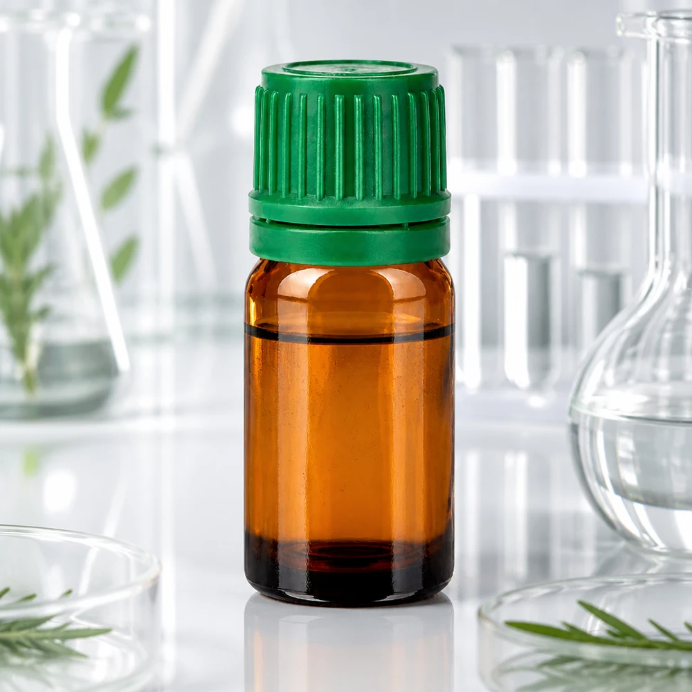 Frasco de farmacia de vidrio ámbar de 5 ml con tapón verde estriado para aplicaciones de laboratorio