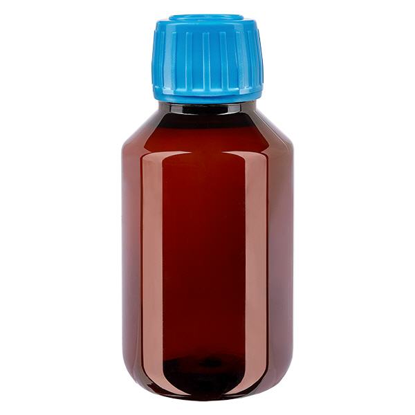 Botella PET 100ml con tapón azul inviolable Botella PET 100ml con tapón azul inviolable
