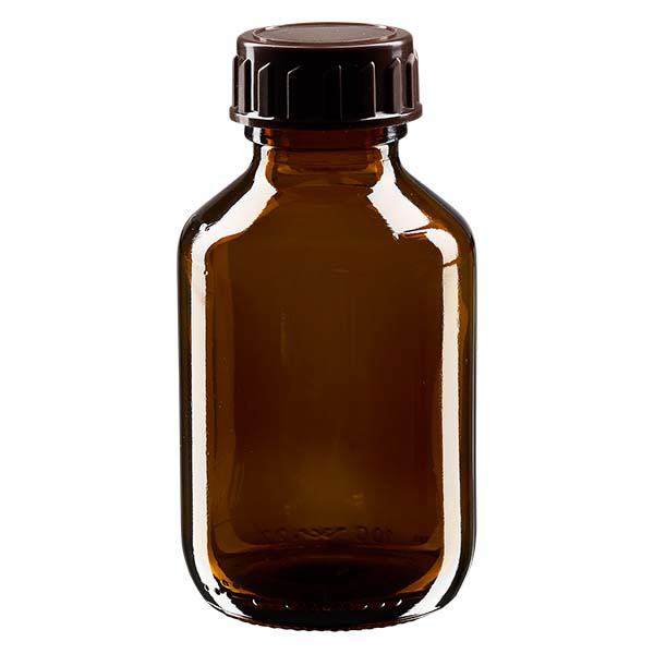 Frasco medicamento 100ml marrón, con tapón marrón ApoGlas Frasco medicamento 100ml marrón, con tapón marrón ApoGlas