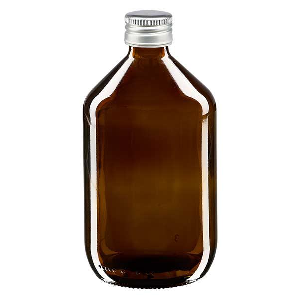 Frasco para medicamentos de 500 ml, marrón, con tapón de aluminio plateado ApoGlas Frasco para medicamentos de 500 ml, marrón, con tapón de aluminio plateado ApoGlas