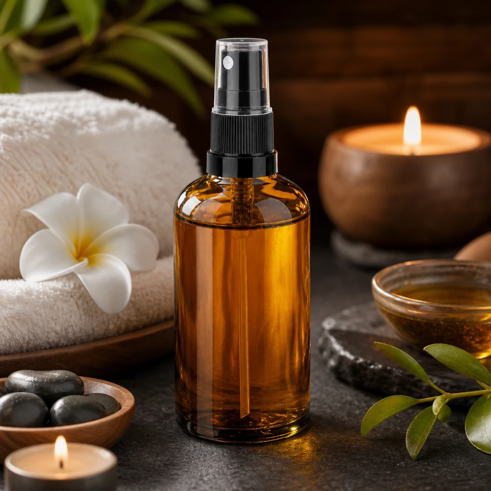 Frasco pulverizador premium de 100 ml de vidrio marrón con protección UV para cosméticos naturales de alta calidad