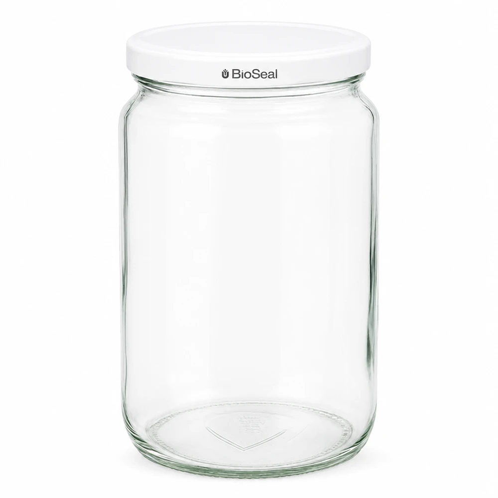 Tarro redondo de 795ml con tapa blanca UNiTWIST BioSeal Tarro de conserva UNiTWIST Runda795 con tapa blanca TO82 BioSeal - tarro de cristal transparente para conservar alimentos