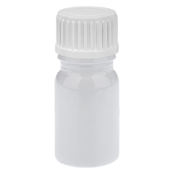 Frasco para glóbulos de 5 ml con anillo vertedor de 3 mm, blanco, tapón estándar WhiteLine UT18/5