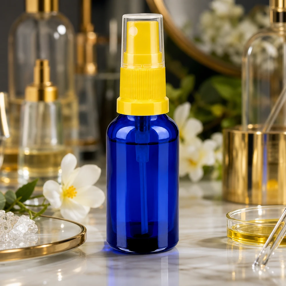 Frasco pulverizador de 30 ml amarillo/transparente tapa estándar BlueLine UT18/30 Pulverizador profesional de 30 ml con rosca UT18/30 de alta calidad BlueLine